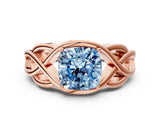 Rose gold Fancy Blue Cushion Cut Solitaire Intertwined Band Prong Setting Ring