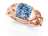 Rose gold Fancy Blue Cushion Cut Solitaire Intertwined Band Prong Setting Ring_1