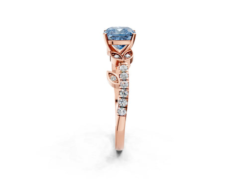 Rose gold Fancy Blue Cushion Cut Solitaire Leaf-Inspired Diamond Ring with Pavé Band and Four-Prong Setting_2