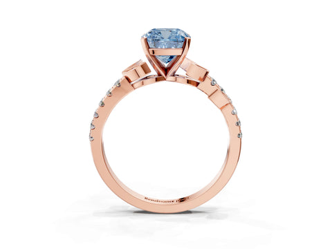 Rose gold Fancy Blue Cushion Cut Solitaire Leaf-Inspired Diamond Ring with Pavé Band and Four-Prong Setting_3