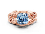 Rose gold Fancy Blue Cushion Cut Solitaire Leaf-Inspired Engagement Ring with Prong Setting_12