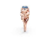 Rose gold Fancy Blue Cushion Cut Solitaire Leaf-Inspired Engagement Ring with Prong Setting_14