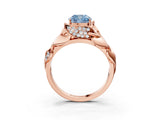 Rose gold Fancy Blue Cushion Cut Solitaire Leaf-Inspired Engagement Ring with Prong Setting_15