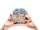 Rose gold Fancy Blue Cushion Cut Solitaire Leaf-Inspired Engagement Ring with Prong Setting_16