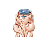 Rose gold Fancy Blue Cushion Cut Solitaire Leaf-Inspired Engagement Ring with Prong Setting_17