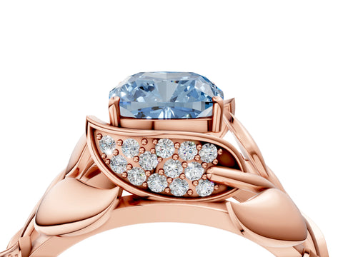 Rose gold Fancy Blue Cushion Cut Solitaire Leaf-Inspired Engagement Ring with Prong Setting_4