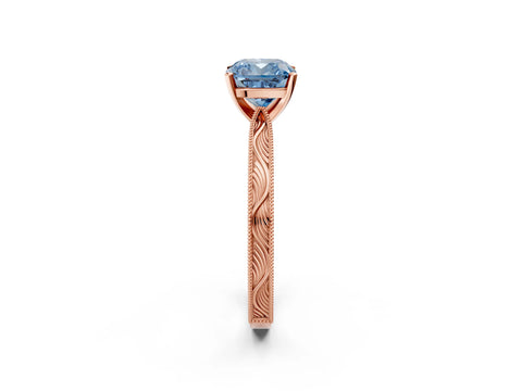 Rose gold Fancy Blue Cushion Cut Solitaire Milgrain Engraved Band with Four-Prong Setting_2