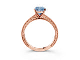 Rose gold Fancy Blue Cushion Cut Solitaire Milgrain Engraved Band with Four-Prong Setting_3