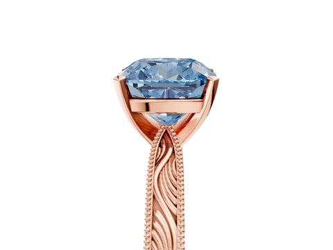Rose gold Fancy Blue Cushion Cut Solitaire Milgrain Engraved Band with Four-Prong Setting_5