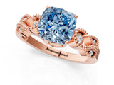 Rose gold Fancy Blue Cushion Cut Solitaire Milgrain Leaf Band with Prong Setting_1