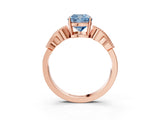 Rose gold Fancy Blue Cushion Cut Solitaire Milgrain Leaf Band with Prong Setting_3