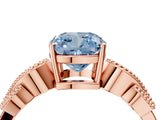 Rose gold Fancy Blue Cushion Cut Solitaire Milgrain Leaf Band with Prong Setting_4