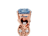 Rose gold Fancy Blue Cushion Cut Solitaire Milgrain Leaf Band with Prong Setting_5