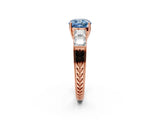 Rose gold Fancy Blue Cushion Cut Solitaire Princess Side Stone Engraved Band Prong Setting Ring_2