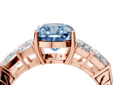 Rose gold Fancy Blue Cushion Cut Solitaire Princess Side Stone Engraved Band Prong Setting Ring_4