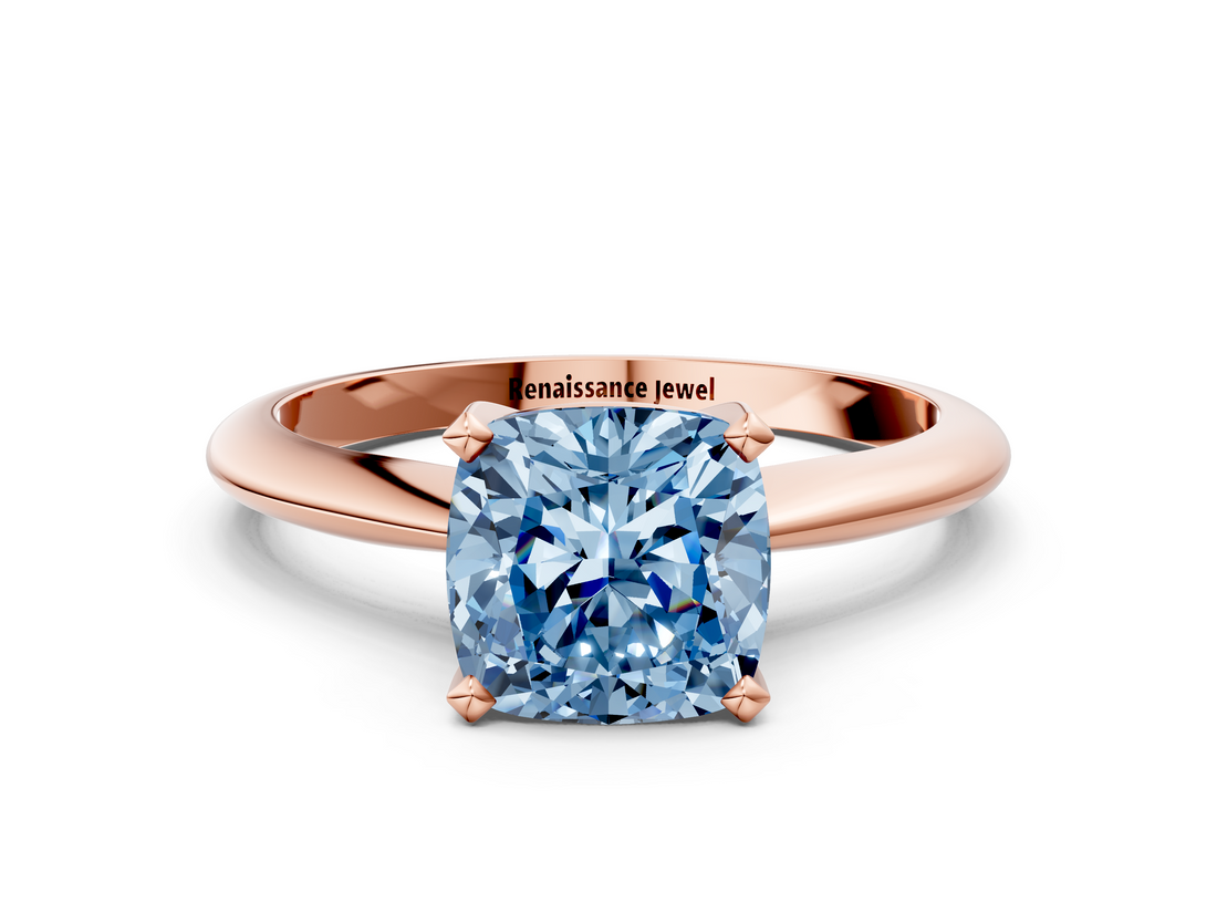 Rose gold Fancy Blue Cushion  Cut Solitaire Ring with Four-Prong Setting on a Classic Band_47