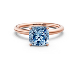 Rose gold Fancy Blue Cushion  Cut Solitaire Ring with Thin Band and Four-Prong Setting_16