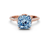 Rose gold Fancy Blue Cushion Cut Solitaire Split Shank Pave Diamond Engagement Ring with Four-Prong Setting