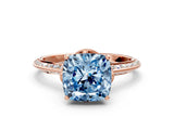 Rose gold Fancy Blue Cushion Cut Solitaire Split Shank Pave Diamond Engagement Ring with Four-Prong Setting_24