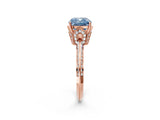 Rose gold Fancy Blue Cushion Cut Solitaire Split Shank Pave Diamond Engagement Ring with Four-Prong Setting_26