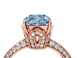 Rose gold Fancy Blue Cushion Cut Solitaire Split Shank Pave Diamond Engagement Ring with Four-Prong Setting_28