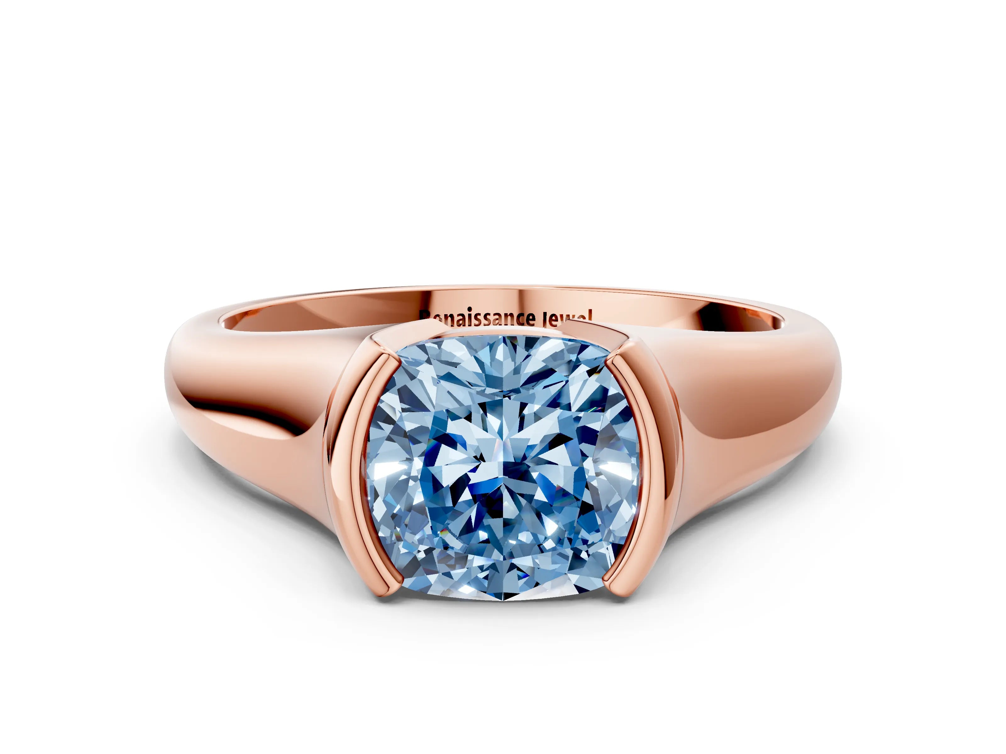 Rose gold Fancy Blue Cushion Cut Solitaire Tension Set Diamond Ring with Split Shank Band