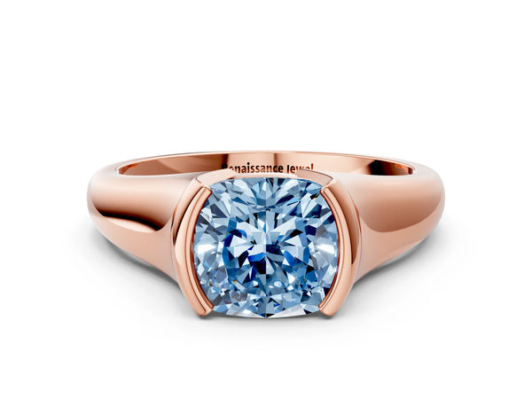 Rose gold Fancy Blue Cushion Cut Solitaire Tension Set Diamond Ring with Split Shank Band