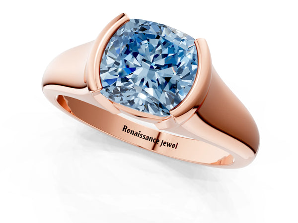Rose gold Fancy Blue Cushion Cut Solitaire Tension Set Diamond Ring with Split Shank Band