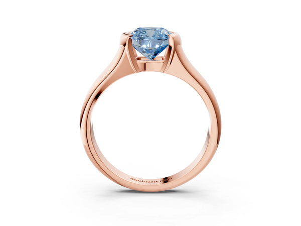 Rose gold Fancy Blue Cushion Cut Solitaire Tension Set Diamond Ring with Split Shank Band