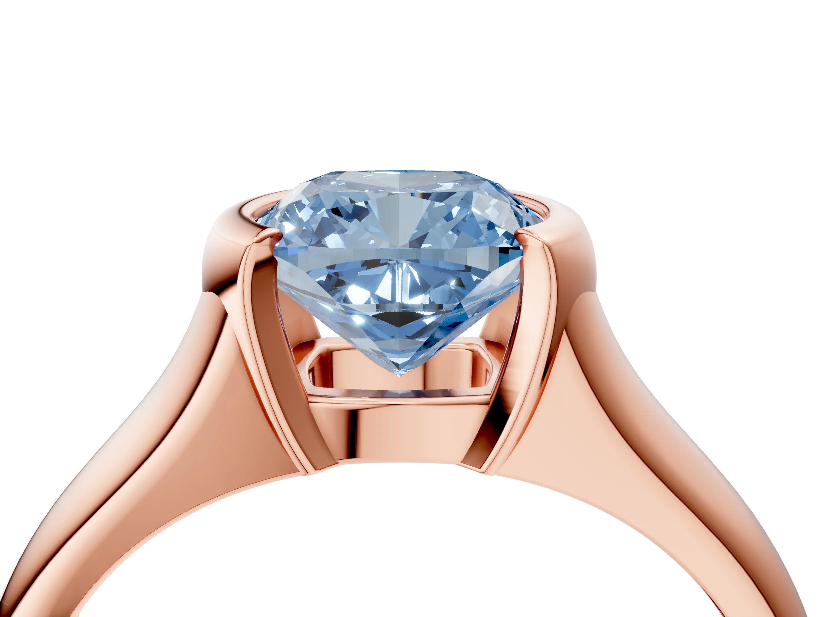 Rose gold Fancy Blue Cushion Cut Solitaire Tension Set Diamond Ring with Split Shank Band_4