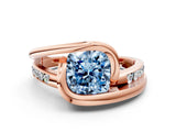 Rose gold Fancy Blue Cushion Cut Solitaire Tension-Set Diamond Split Shank Ring