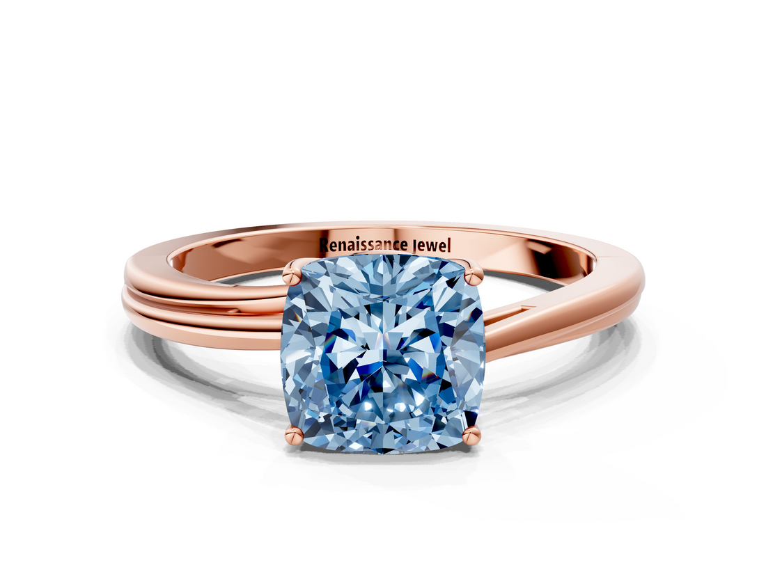 Rose gold Fancy Blue Cushion  Cut Solitaire Twist Band Ring with Four-Prong Setting_23