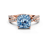 Rose gold Fancy Blue Cushion Cut Solitaire Twist Pave Diamond Engagement Ring with Prong Setting