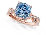 Rose gold Fancy Blue Cushion Cut Solitaire Twist Pave Diamond Engagement Ring with Prong Setting_1