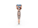 Rose gold Fancy Blue Cushion Cut Solitaire Twist Pave Diamond Engagement Ring with Prong Setting_26