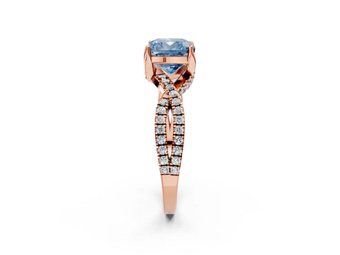 Rose gold Fancy Blue Cushion Cut Solitaire Twist Pave Diamond Engagement Ring with Prong Setting_26