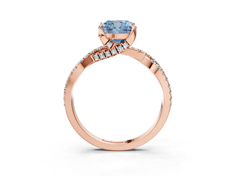 Rose gold Fancy Blue Cushion Cut Solitaire Twist Pave Diamond Engagement Ring with Prong Setting_27