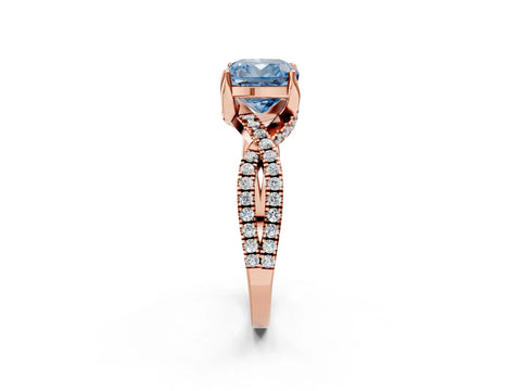 Rose gold Fancy Blue Cushion Cut Solitaire Twist Pave Diamond Engagement Ring with Prong Setting_2