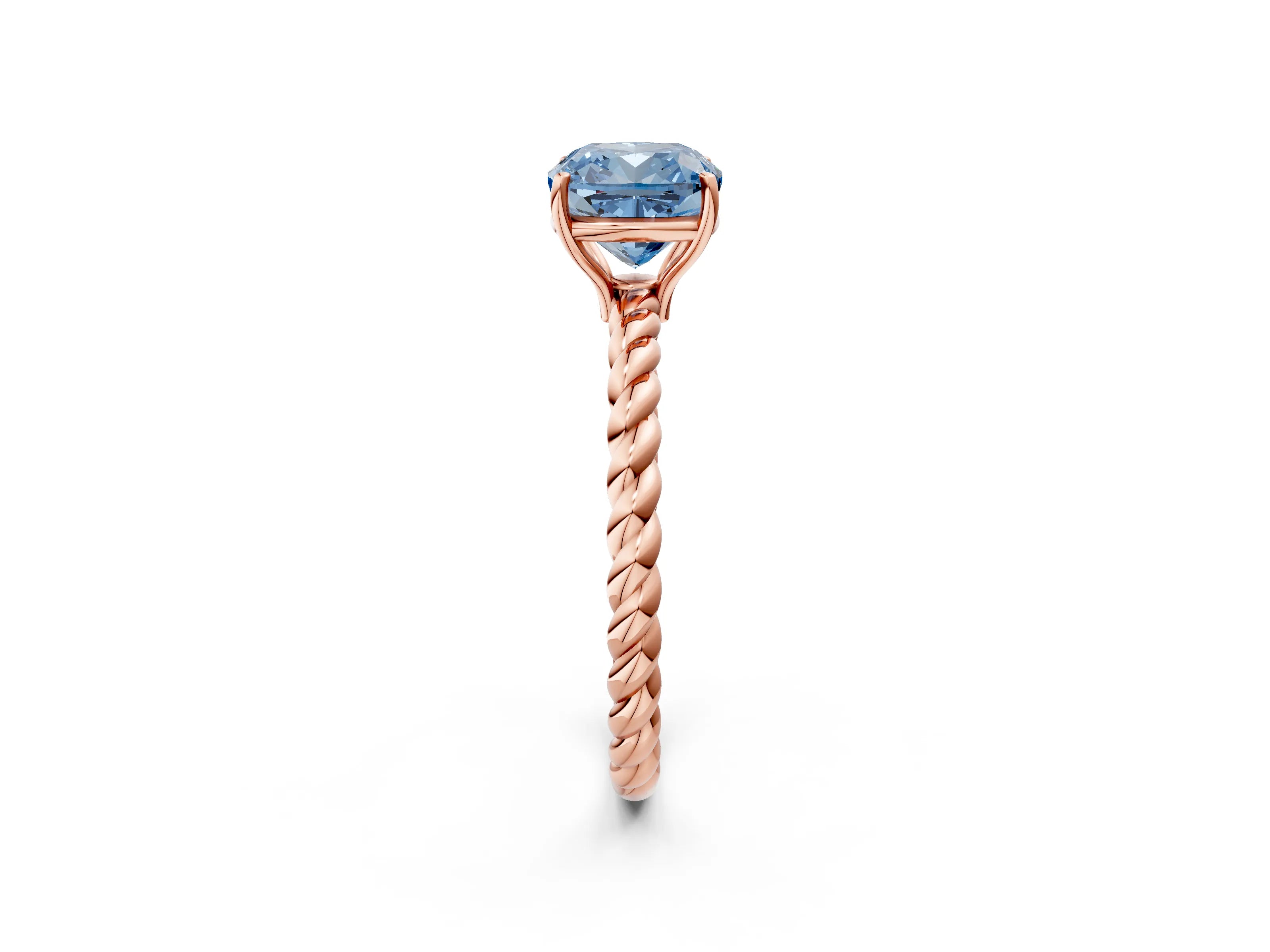Rose gold Fancy Blue Cushion Cut Solitaire Twisted Band 4-Prong Ring_2