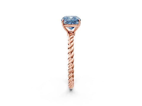 Rose gold Fancy Blue Cushion Cut Solitaire Twisted Band 4-Prong Ring_2