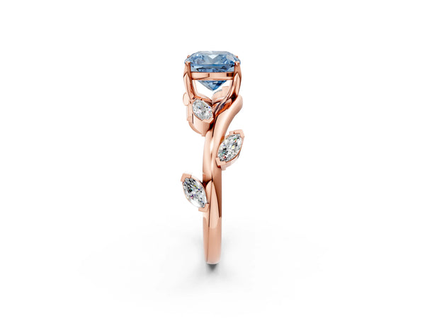 Rose gold Fancy Blue Cushion Cut Solitaire Twisted Band Marquise Accent Prong Setting Ring