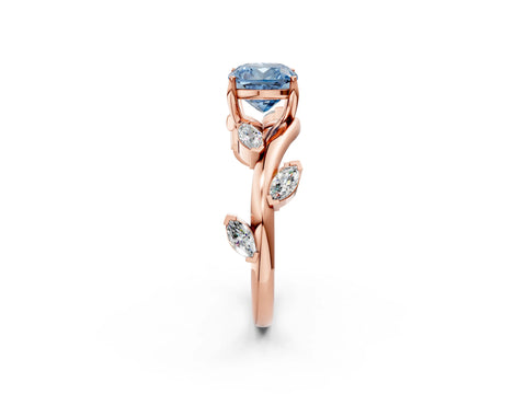 Rose gold Fancy Blue Cushion Cut Solitaire Twisted Band Marquise Accent Prong Setting Ring_2