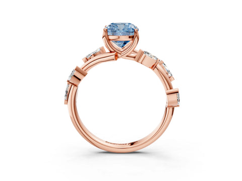 Rose gold Fancy Blue Cushion Cut Solitaire Twisted Band Marquise Accent Prong Setting Ring_3