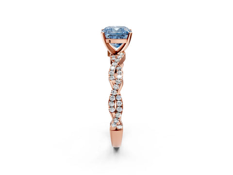Rose gold Fancy Blue Cushion Cut Solitaire Twisted Pave Band with Four-Prong Setting_5