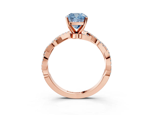 Rose gold Fancy Blue Cushion Cut Solitaire Twisted Pave Band with Four-Prong Setting