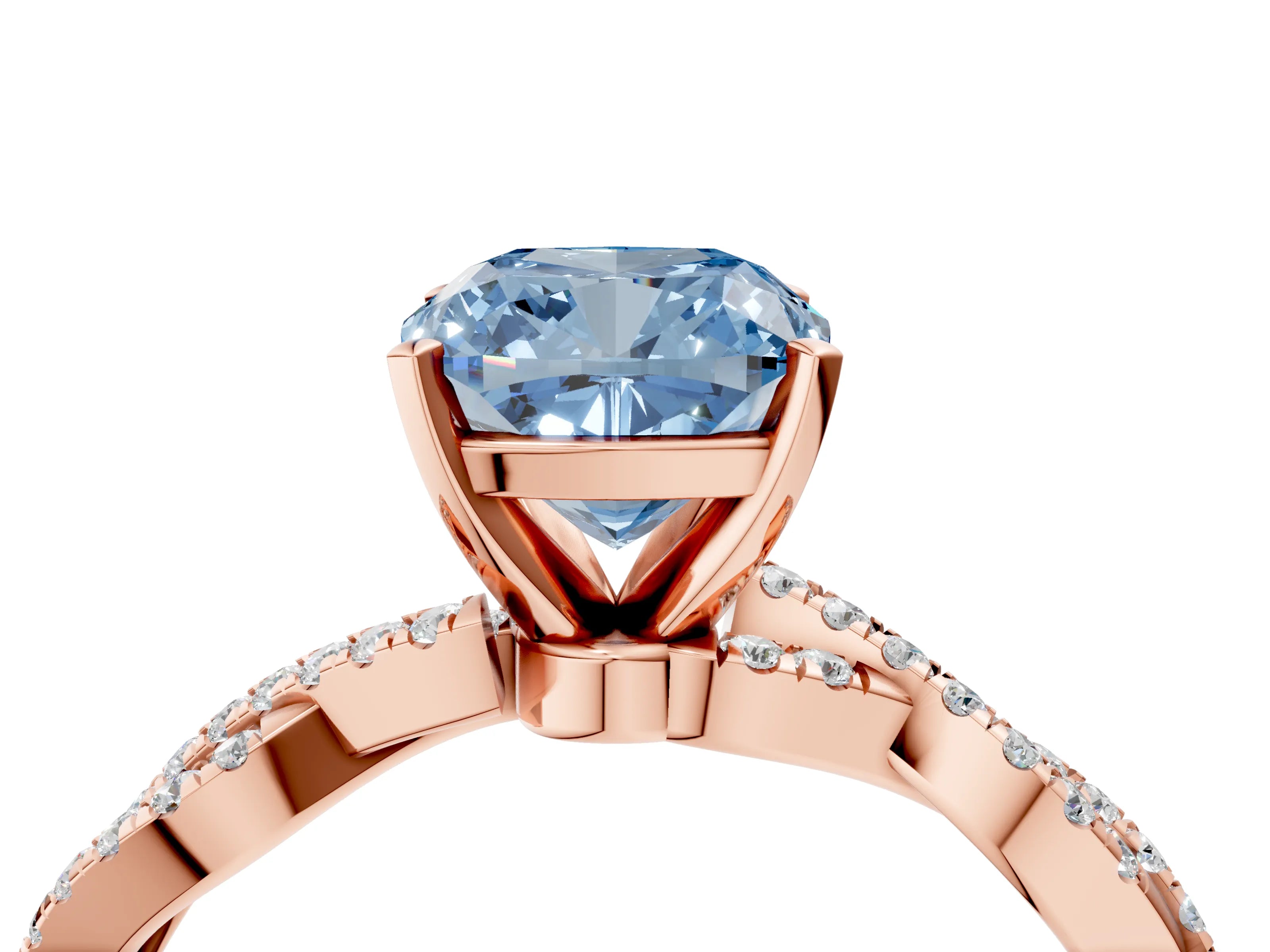 Rose gold Fancy Blue Cushion Cut Solitaire Twisted Pave Band with Four-Prong Setting_7