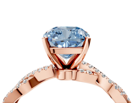 Rose gold Fancy Blue Cushion Cut Solitaire Twisted Pave Band with Four-Prong Setting_7
