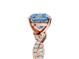 Rose gold Fancy Blue Cushion Cut Solitaire Twisted Pave Band with Four-Prong Setting_8