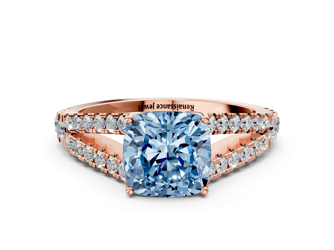 Rose gold Fancy Blue Cushion  Cut Split Shank Pave Diamond Engagement Ring with Four-Prong Setting_24