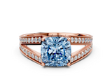 Rose gold Fancy Blue Cushion  Cut Split Shank Pave Diamond Ring with Four-Prong Setting_44